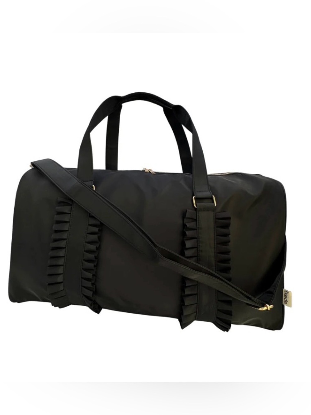Black Women's Travel Duffel Bag with Ruffle Detail